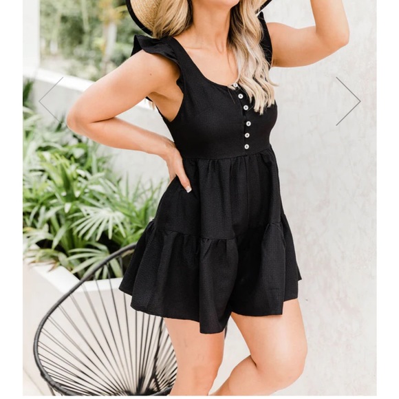 THE ONLY ONE FOR ME BLACK BUTTON FRONT RUFFLED ROMPER - Picture 5 of 5